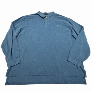 Polo Ralph Lauren Men XXL Blue Long Sleeve Orange Pony Classic Polo Shirt Preppy